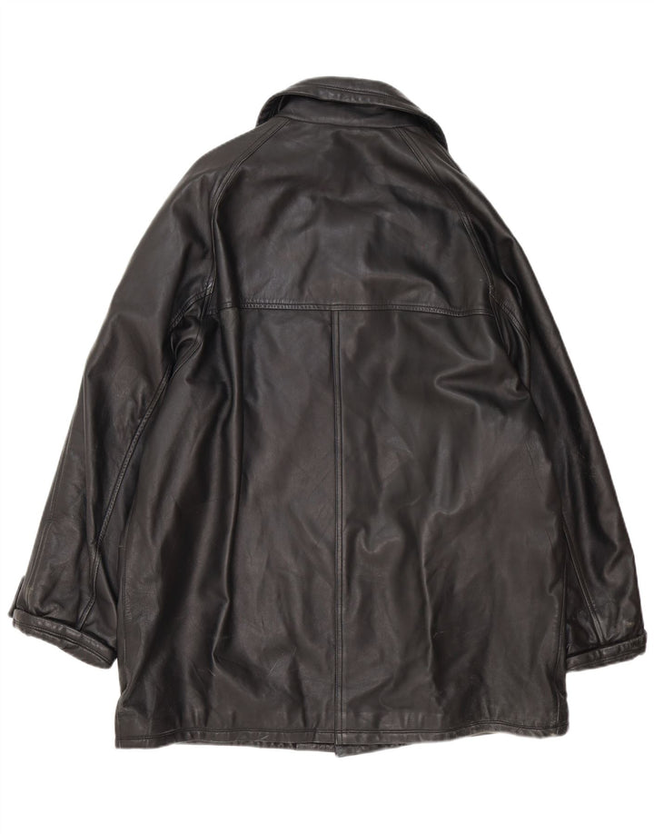 Abrigo de cuero vintage para mujer IT 54 3XL Negro