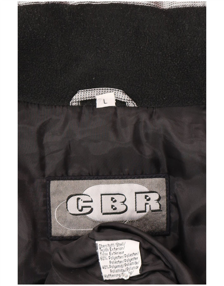 Vintage hombres cortavientos chaqueta Reino Unido 40 poliéster de bloque de color plateado grande