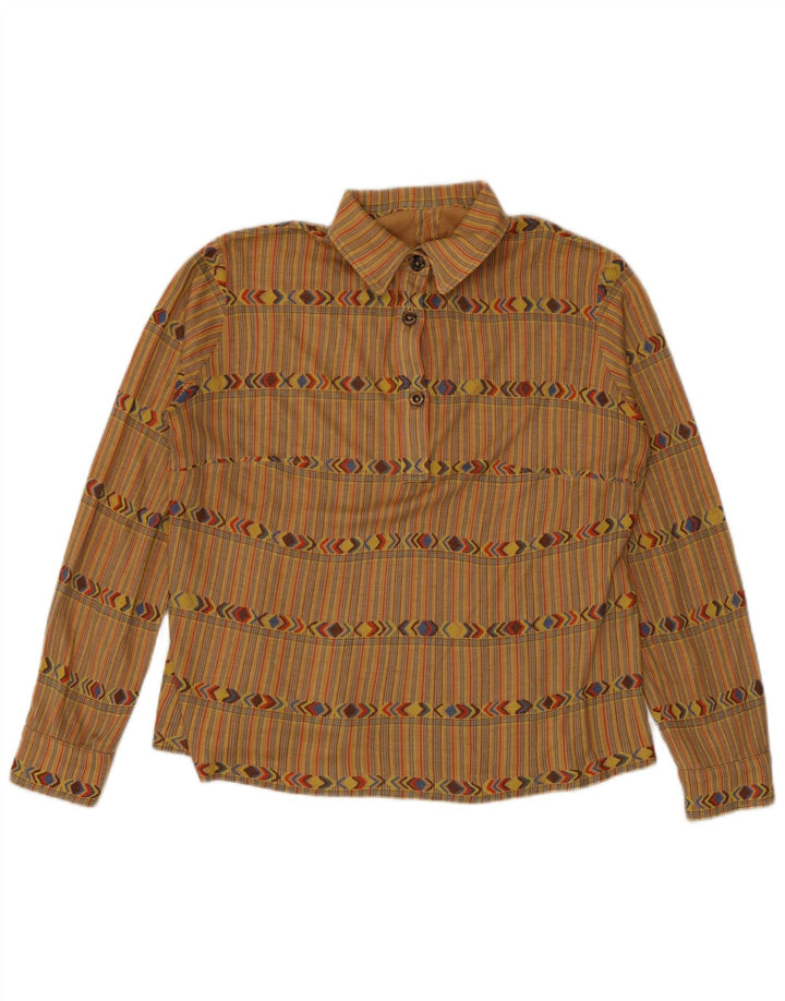 Vintage mujer pullover camisa Reino Unido 12 medio beige rayas