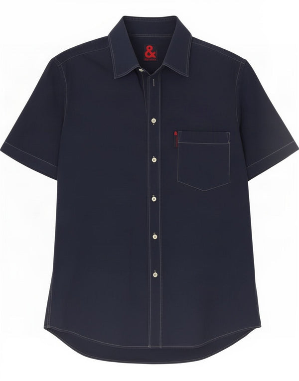 Dolce & Gabbana Mens Short Sleeve Shirt IT 52 Large Navy Blue Cotton