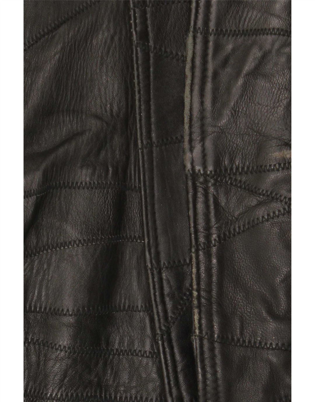 Vintage hombres chaqueta de cuero gráfico Reino Unido 40 gran patchwork negro
