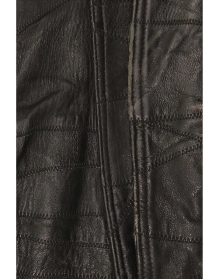 Vintage hombres chaqueta de cuero gráfico Reino Unido 40 gran patchwork negro