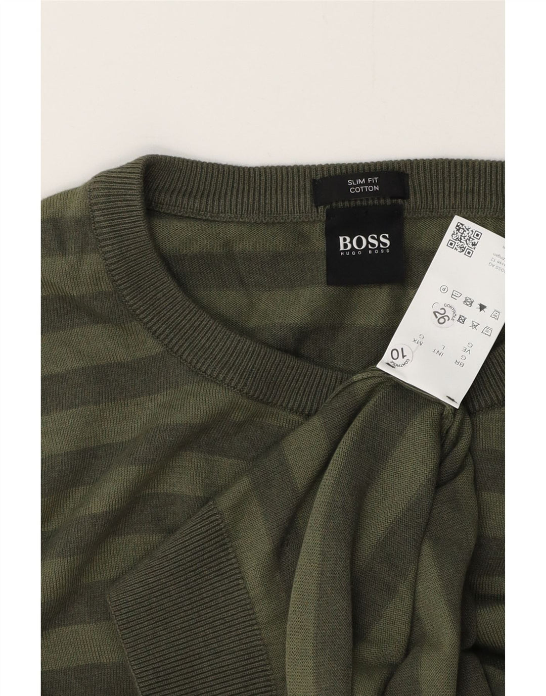 HUGO BOSS Jersey ajustado con cuello redondo para hombre, talla grande, color verde a rayas