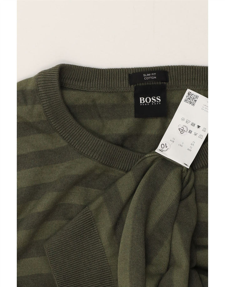HUGO BOSS Jersey ajustado con cuello redondo para hombre, talla grande, color verde a rayas