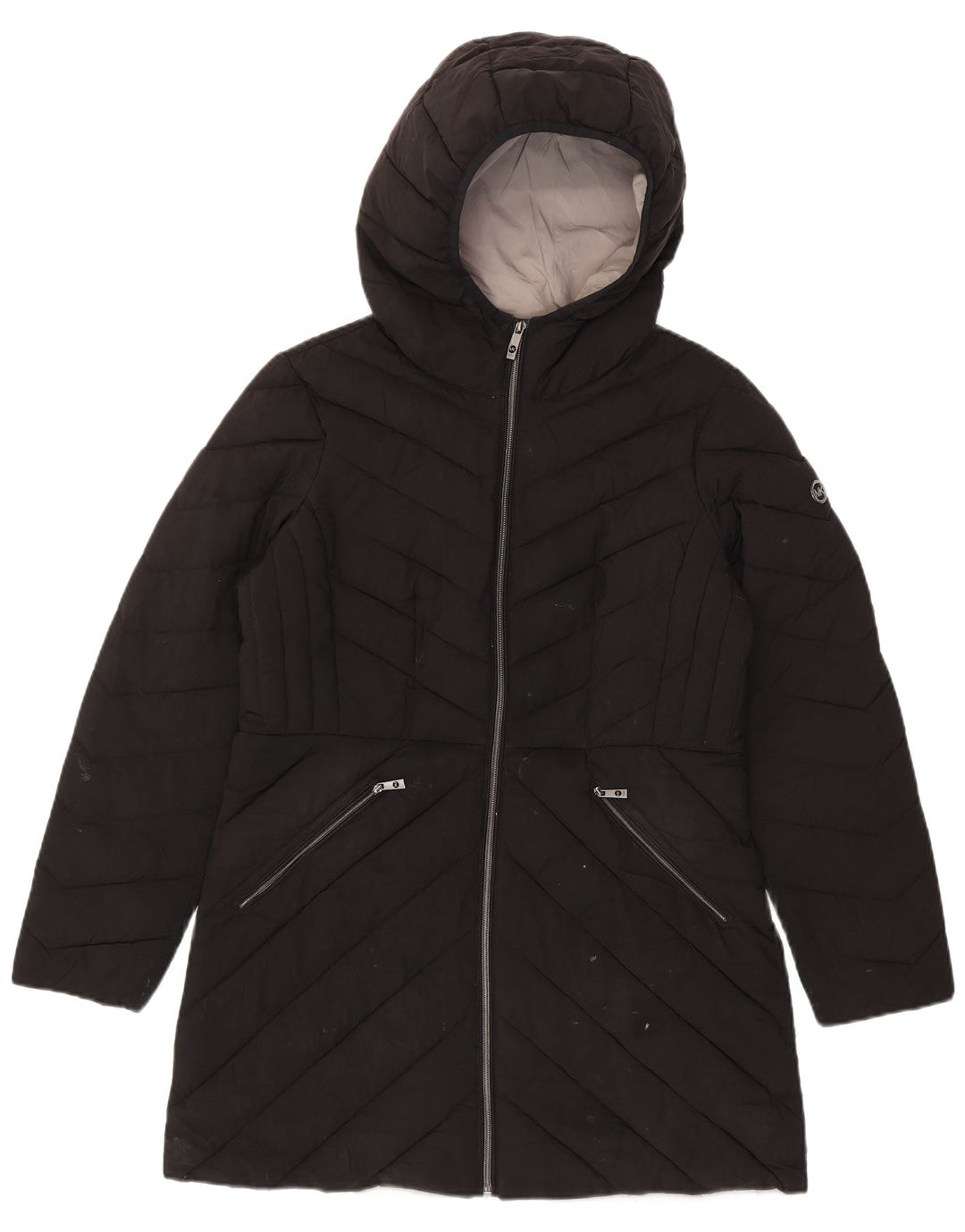 Michael Kors Abrigo acolchado con capucha para mujer UK 44 Poliéster negro mediano