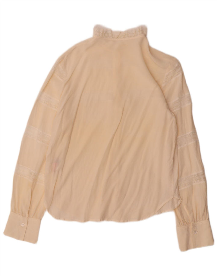 Vintage mujer camisa blusa EU 38 medio beige rayas seda