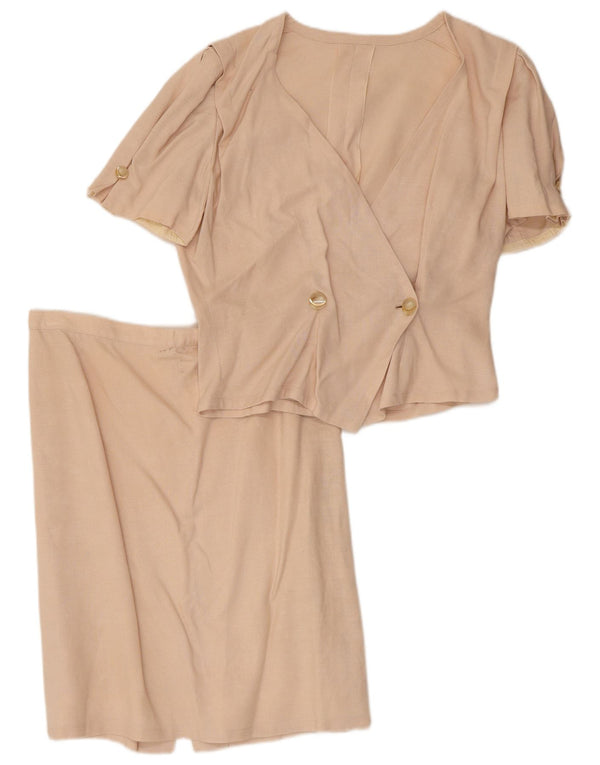 Vintage mujer doble pecho 2 piezas falda conjunto Reino Unido 12 Medio W30 Beige