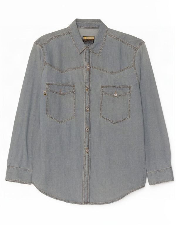 Camisa vaquera vintage para hombre azul grande