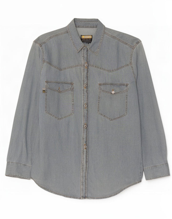 Camisa vaquera vintage para hombre azul grande