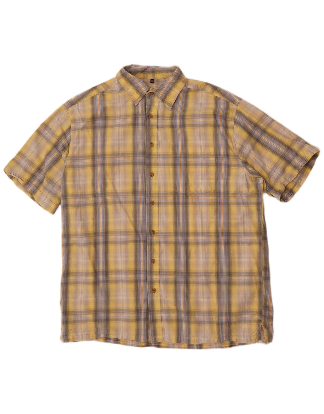 Angelo Litrico Camisa Hombre Talla 41/42 Grande Cuadros Amarillo Algodón