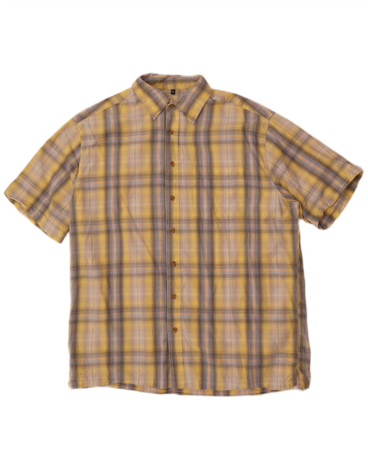 Angelo Litrico Camisa Hombre Talla 41/42 Grande Cuadros Amarillo Algodón