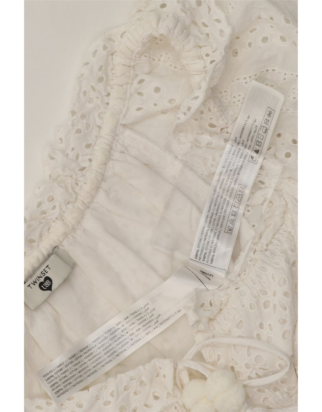 TWINSET Womens Off Shoulder Top UK 10 Small White Cotton Vintage Twinset and Second-Hand Twinset from Messina Hembry 