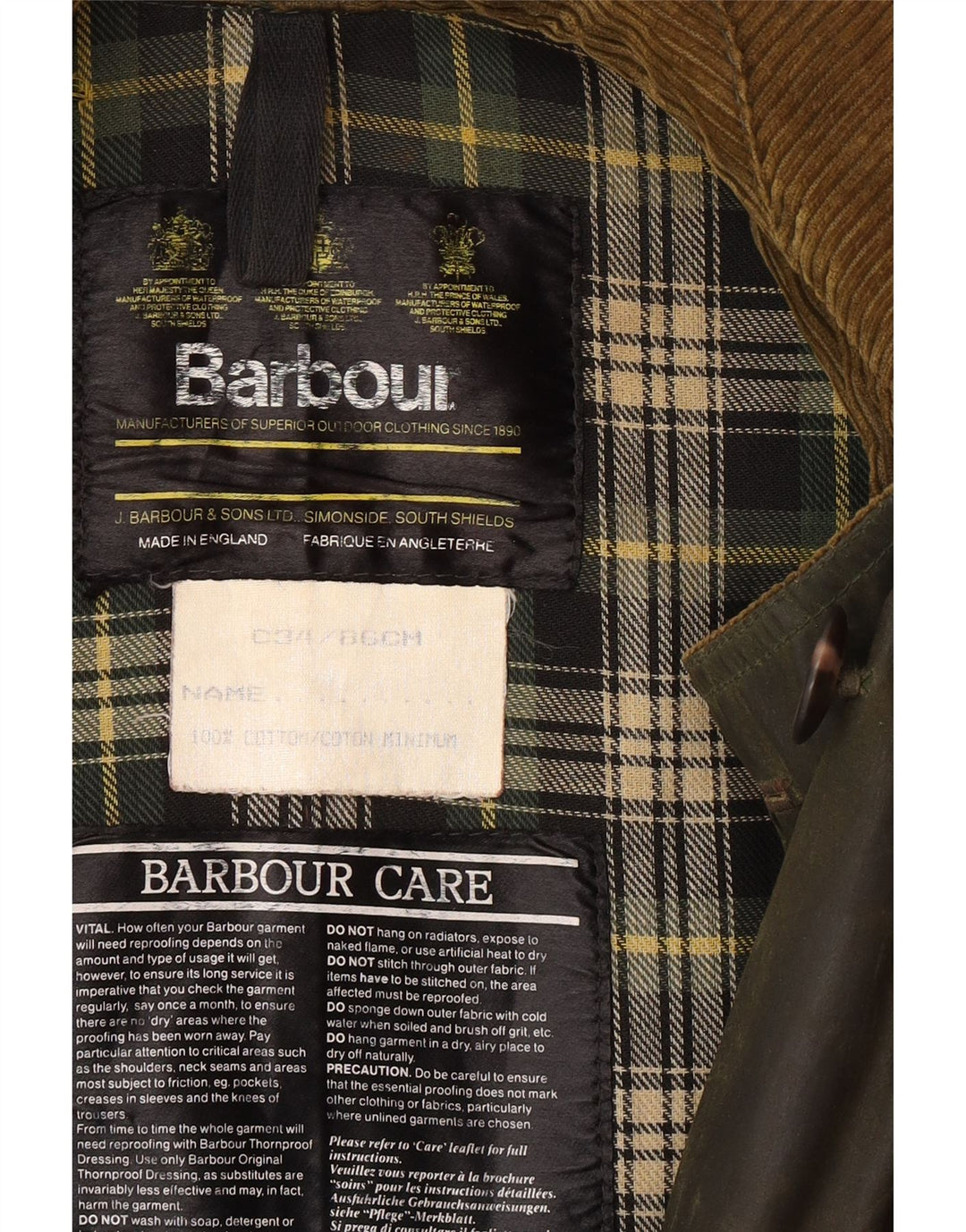 BARBOUR Gabardina de algodón encerado para mujer EU 34 XS Caqui Algodón Clásico