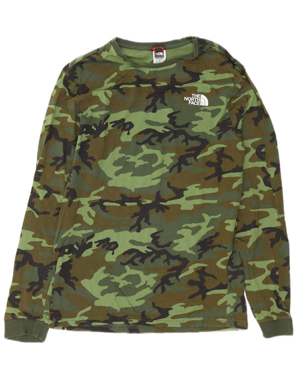 The North Face Hombre Top Manga Larga Small Verde Camuflaje Algodón
