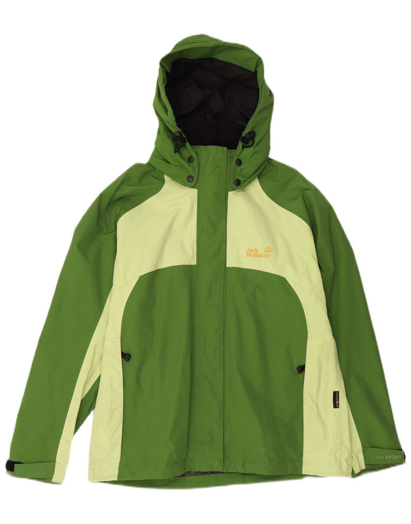 JACK WOLFSKIN Chaqueta impermeable con capucha para mujer UK 40 Verde medio Colorblock