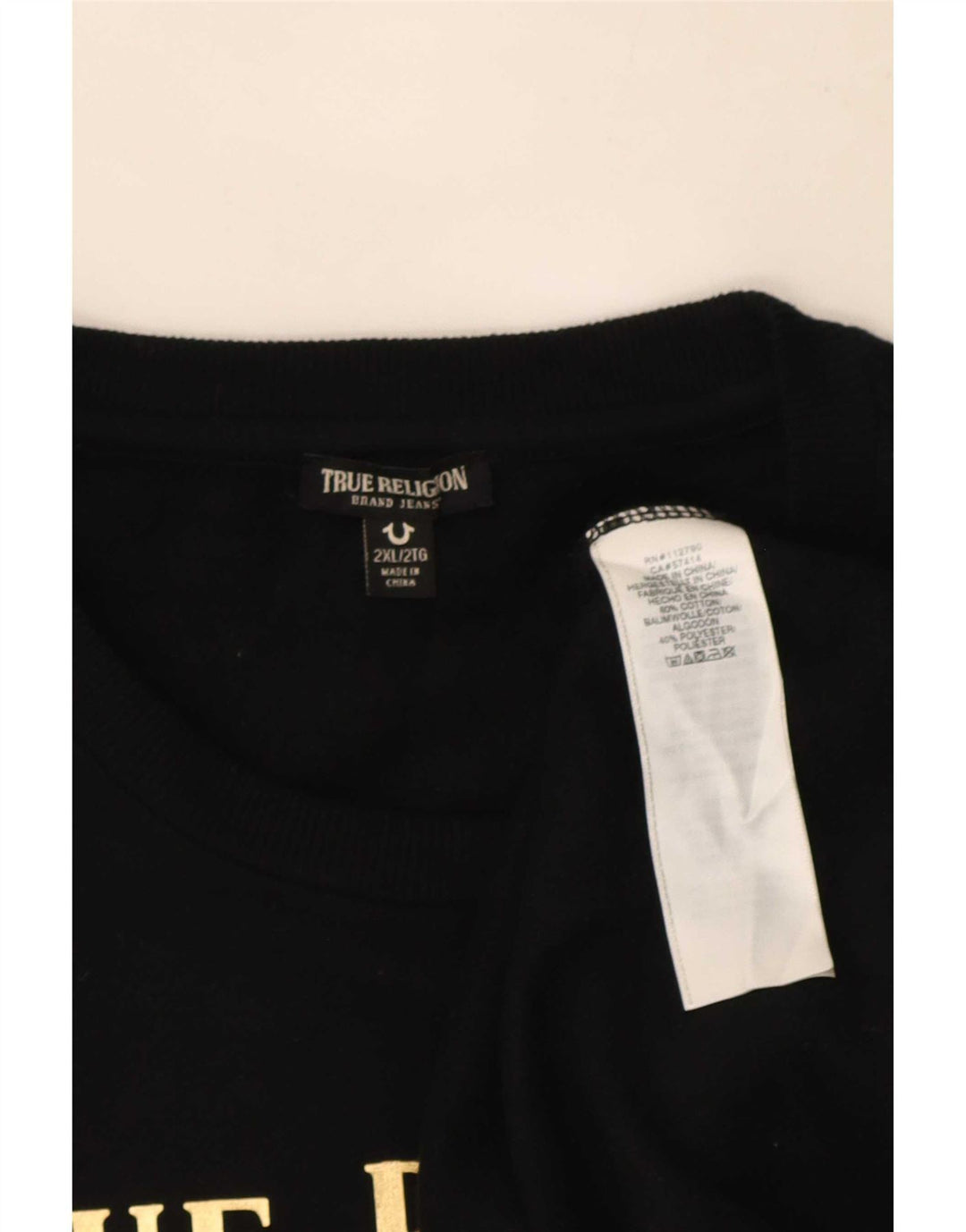 True Religion Sudadera gráfica para hombre Jumper 2XL Algodón negro