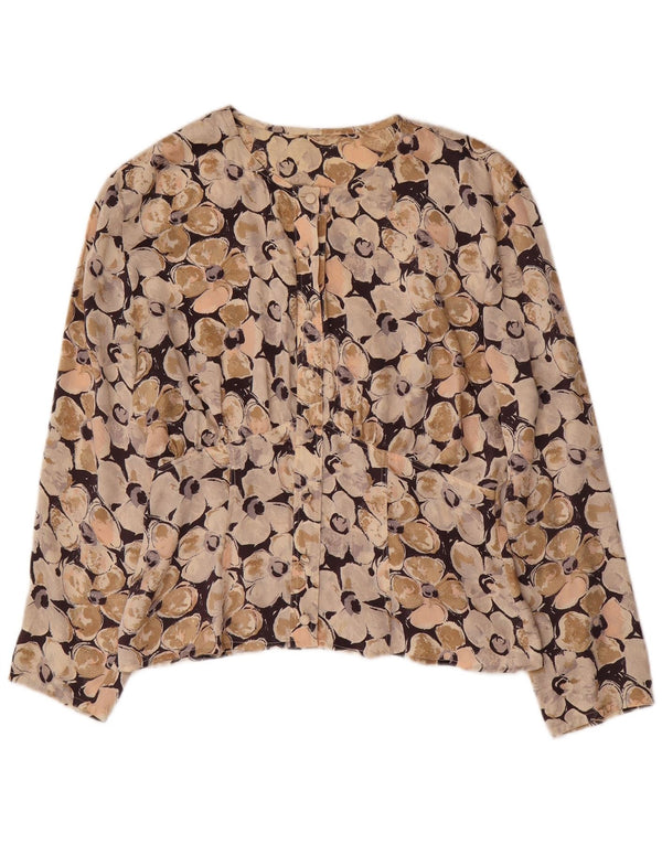 Vintage mujer camisa blusa Reino Unido 16 grande beige floral