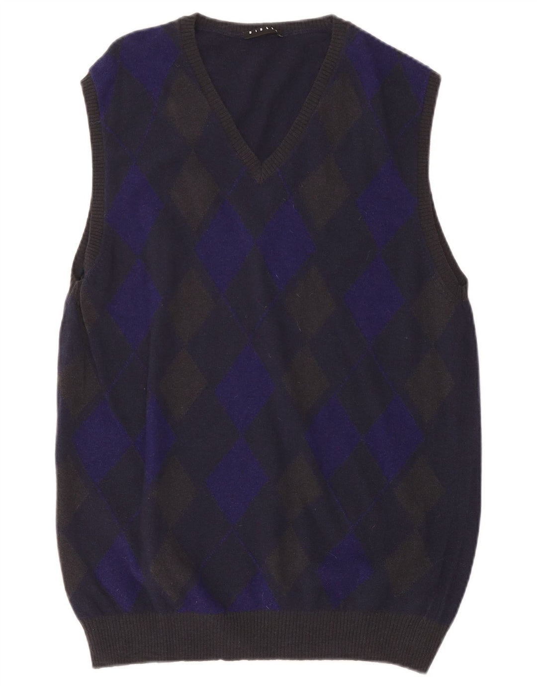 SISLEY Camiseta sin mangas para hombre XL Azul marino Argyle/Lana de diamante