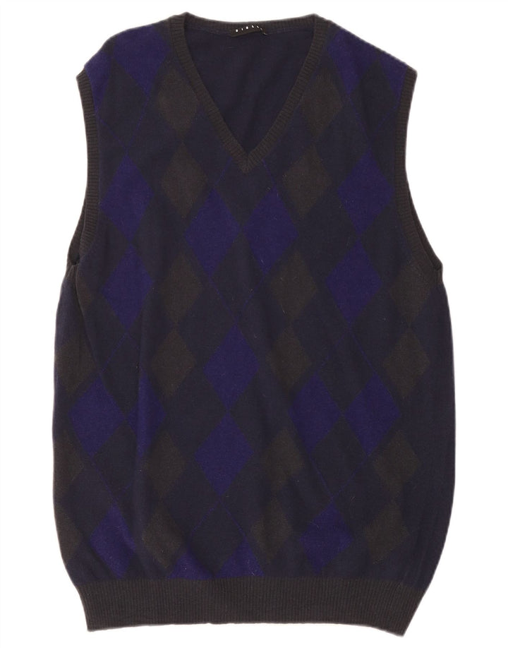 SISLEY Camiseta sin mangas para hombre XL Azul marino Argyle/Lana de diamante