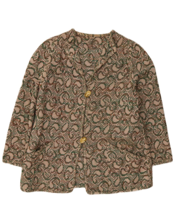 Vintage mujer Cardigan suéter IT 46 grande caqui Paisley lana