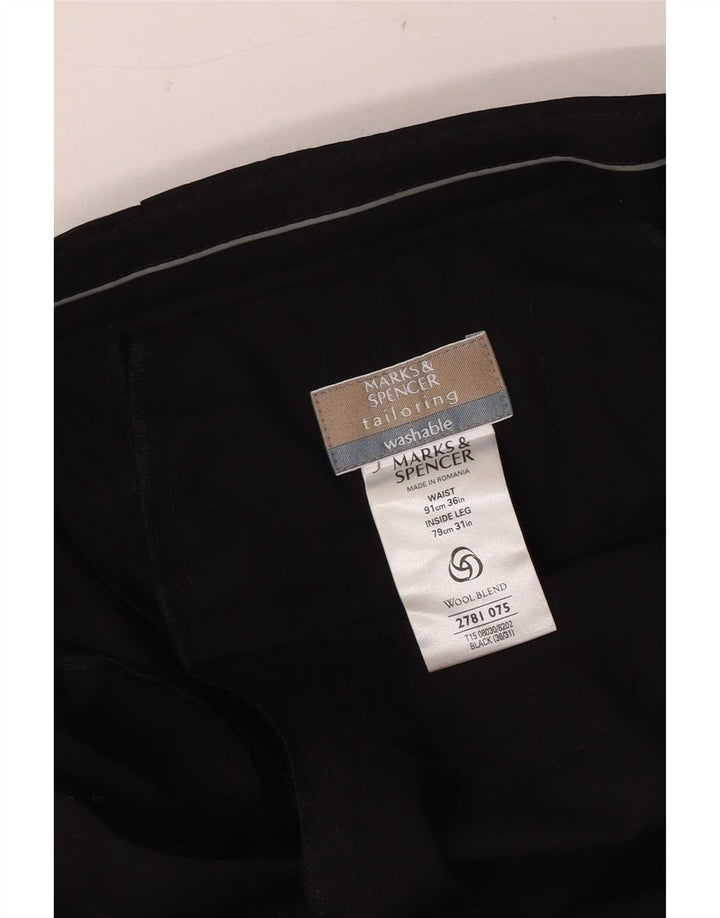 Marks & Spencer Pantalón de traje con pinzas para hombre W36 L31 Poliéster negro