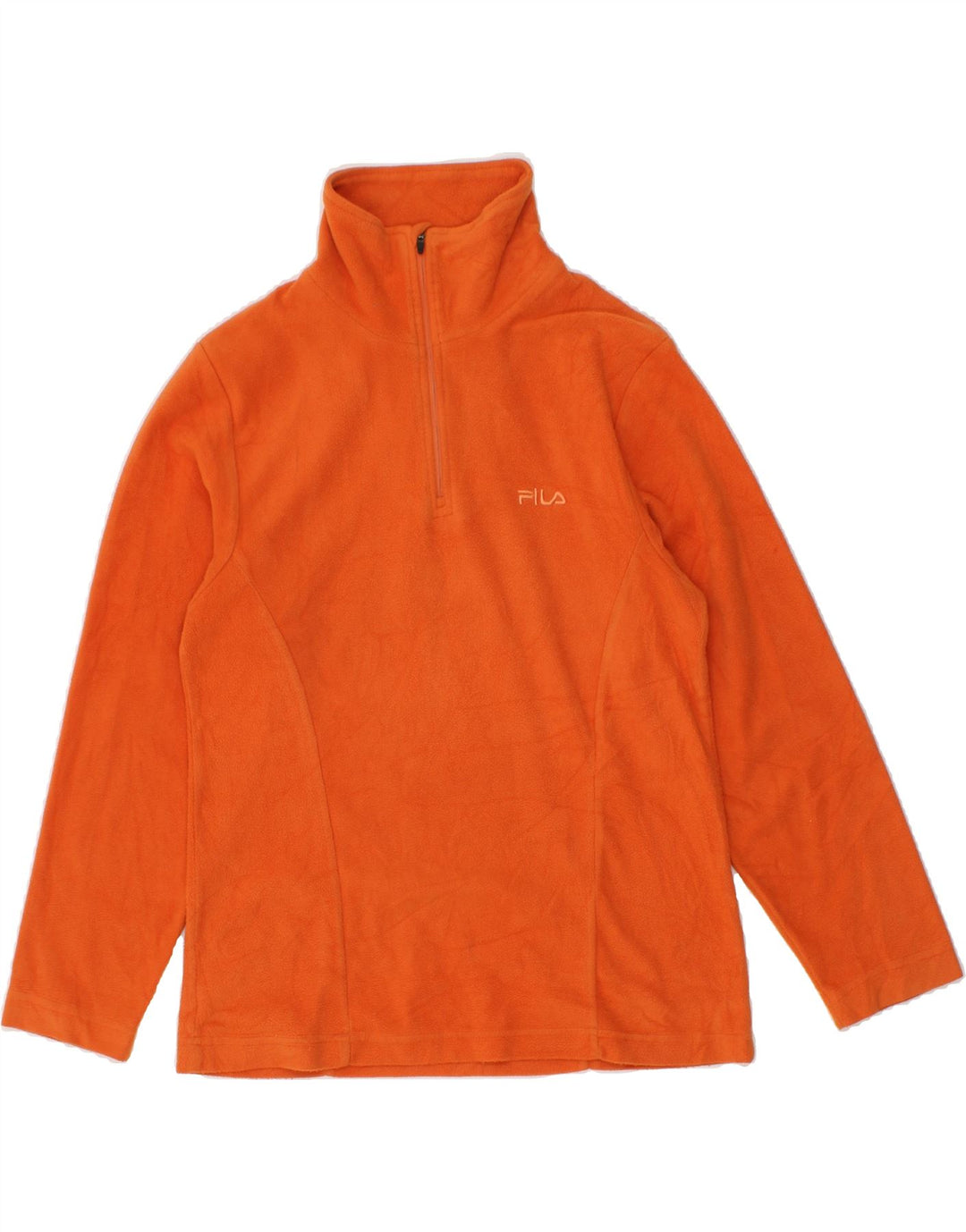 FILA Womens Zip Neck Fleece Jumper UK 12 Medium Orange Vintage Fila and Second-Hand Fila from Messina Hembry 
