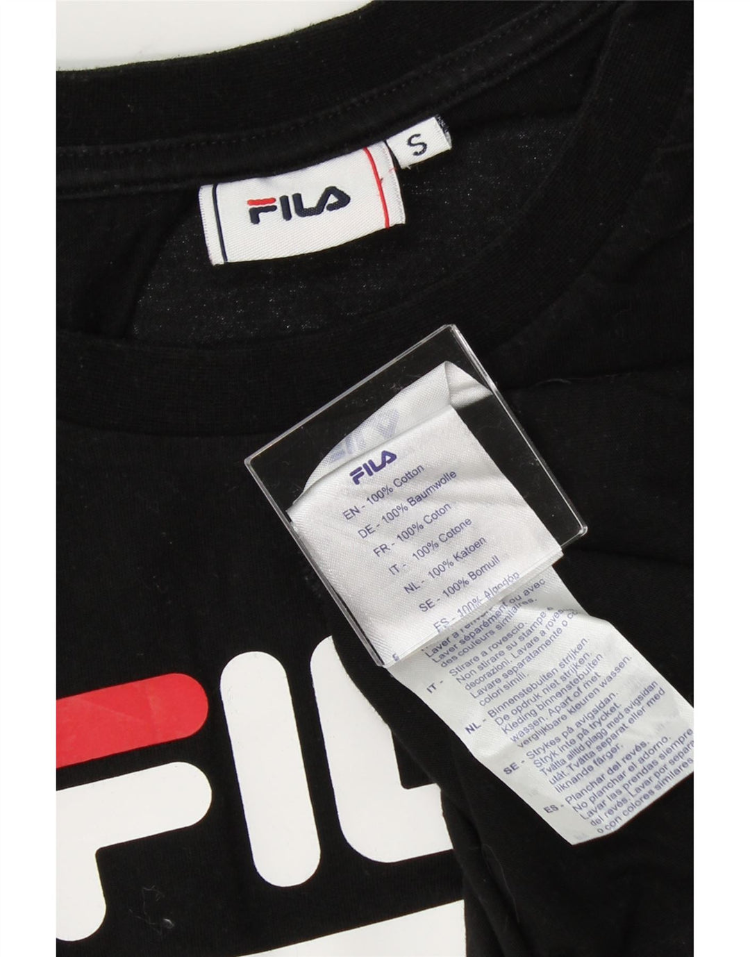 FILA Mens Graphic T-Shirt Top Small Black Cotton Vintage Fila and Second-Hand Fila from Messina Hembry 