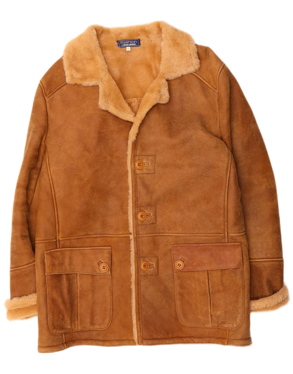 Vintage hombres shearling chaqueta Reino Unido 40 marrón grande