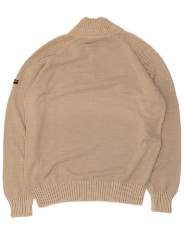 Napapijri Hombre Geographic Zip Neck Jumper Sweater Large Beige Algodón
