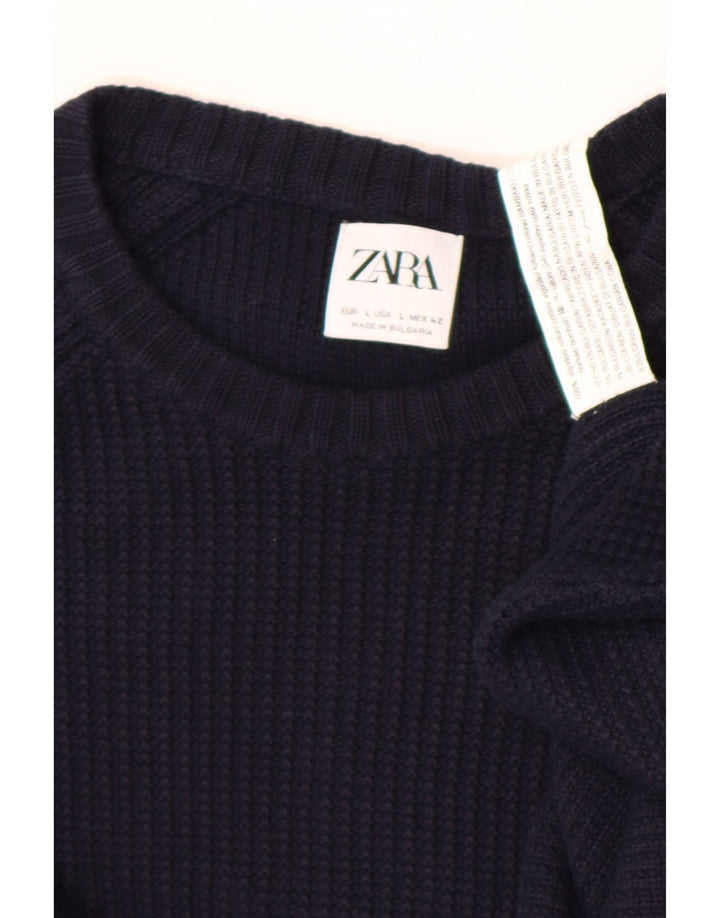 Zara Hombre Jersey Cuello Redondo Jersey Grande Azul Marino Algodón
