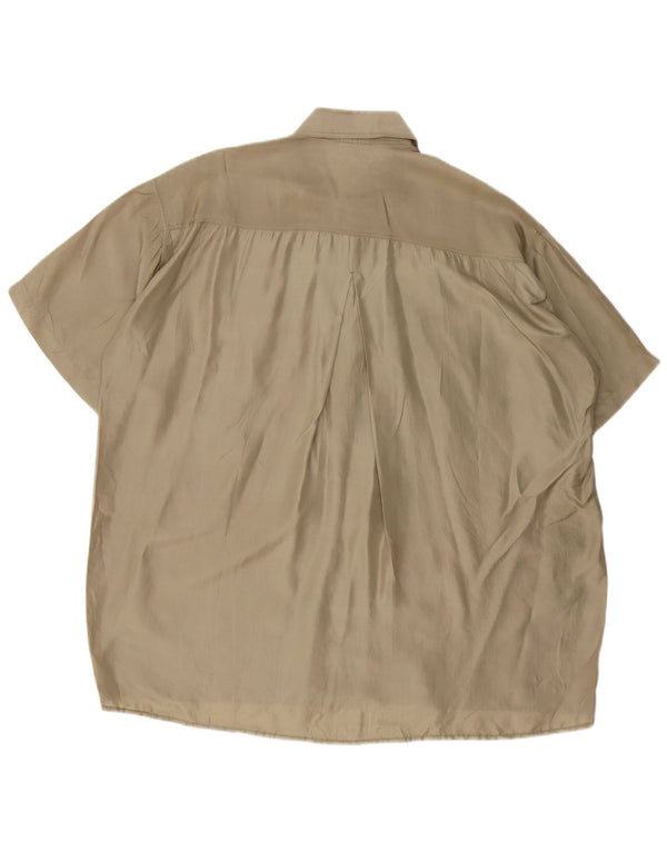 Paddock's Camisa holgada de manga corta para hombre de seda caqui mediana