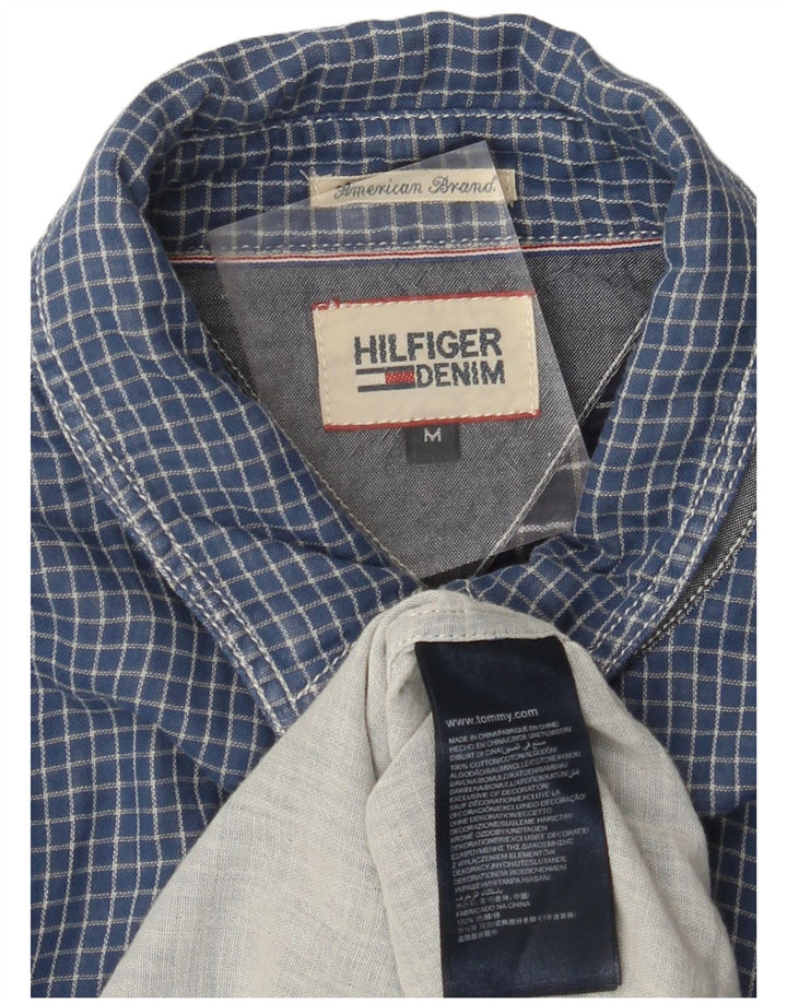 TOMMY HILFIGER Camisa de franela de hombre de algodón a cuadros azul medio