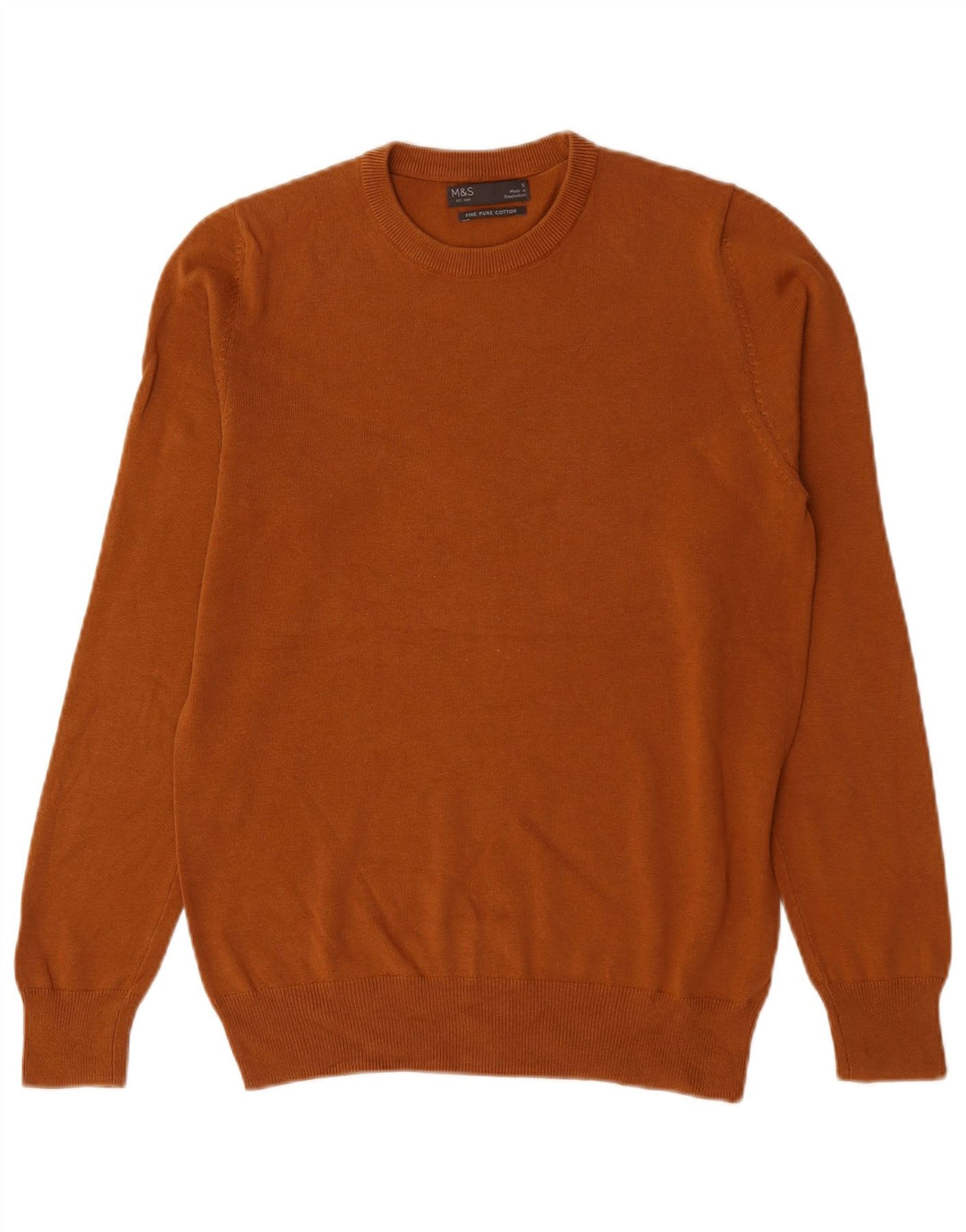 Marks & Spencer - Jersey de cuello redondo para hombre, talla pequeña, algodón marrón