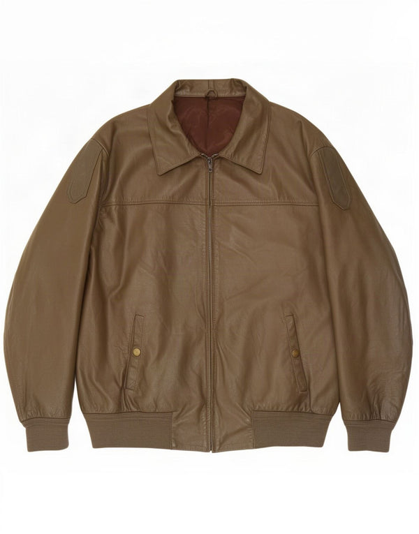 Vintage hombres bombardero chaqueta de cuero Reino Unido 42 XL Caqui