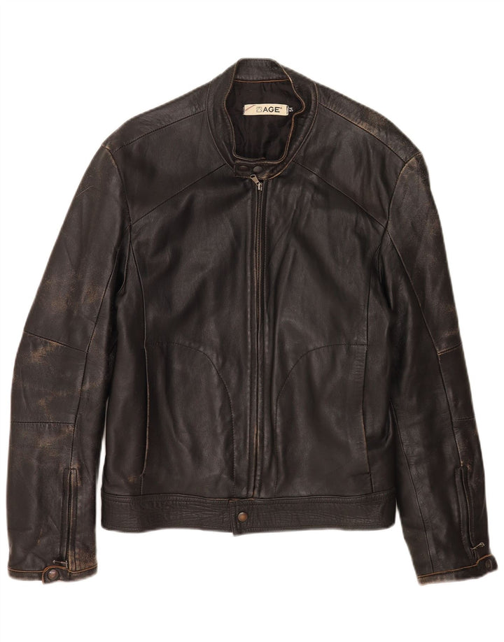 Vintage hombres biker chaqueta de cuero IT 54 2XL cuero negro