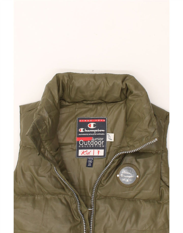 CHAMPION Boys Padded Gilet 5-6 Years XS Khaki Polyester Vintage Champion and Second-Hand Champion from Messina Hembry 