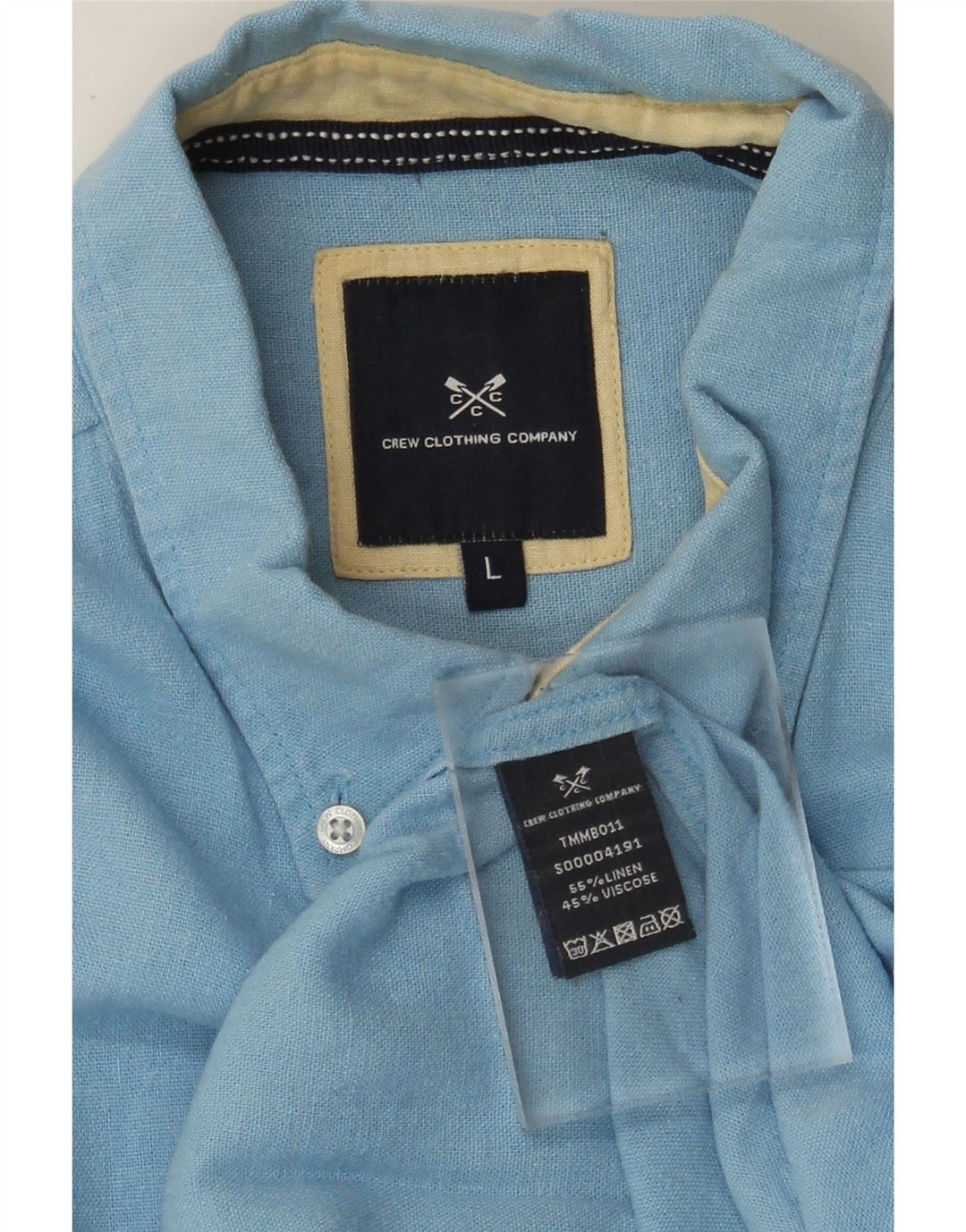 CREW CLOTHING Camisa para hombre grande de lino azul