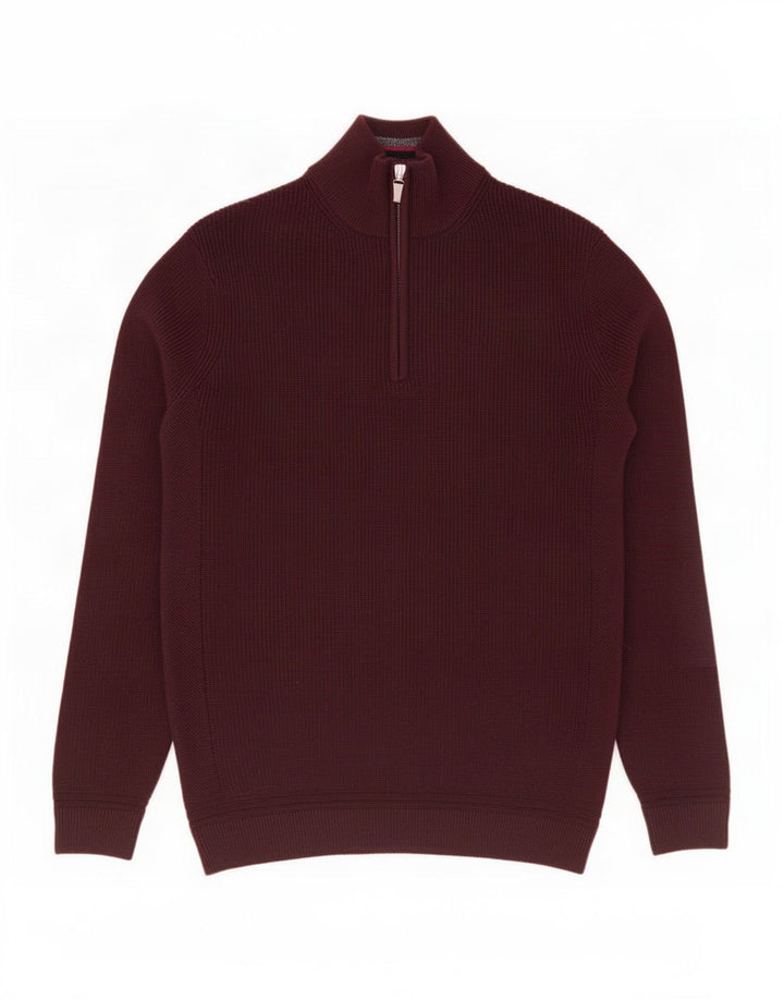 Ted Baker - Jersey para hombre con cremallera y cuello, talla 3, poliéster burdeos mediano