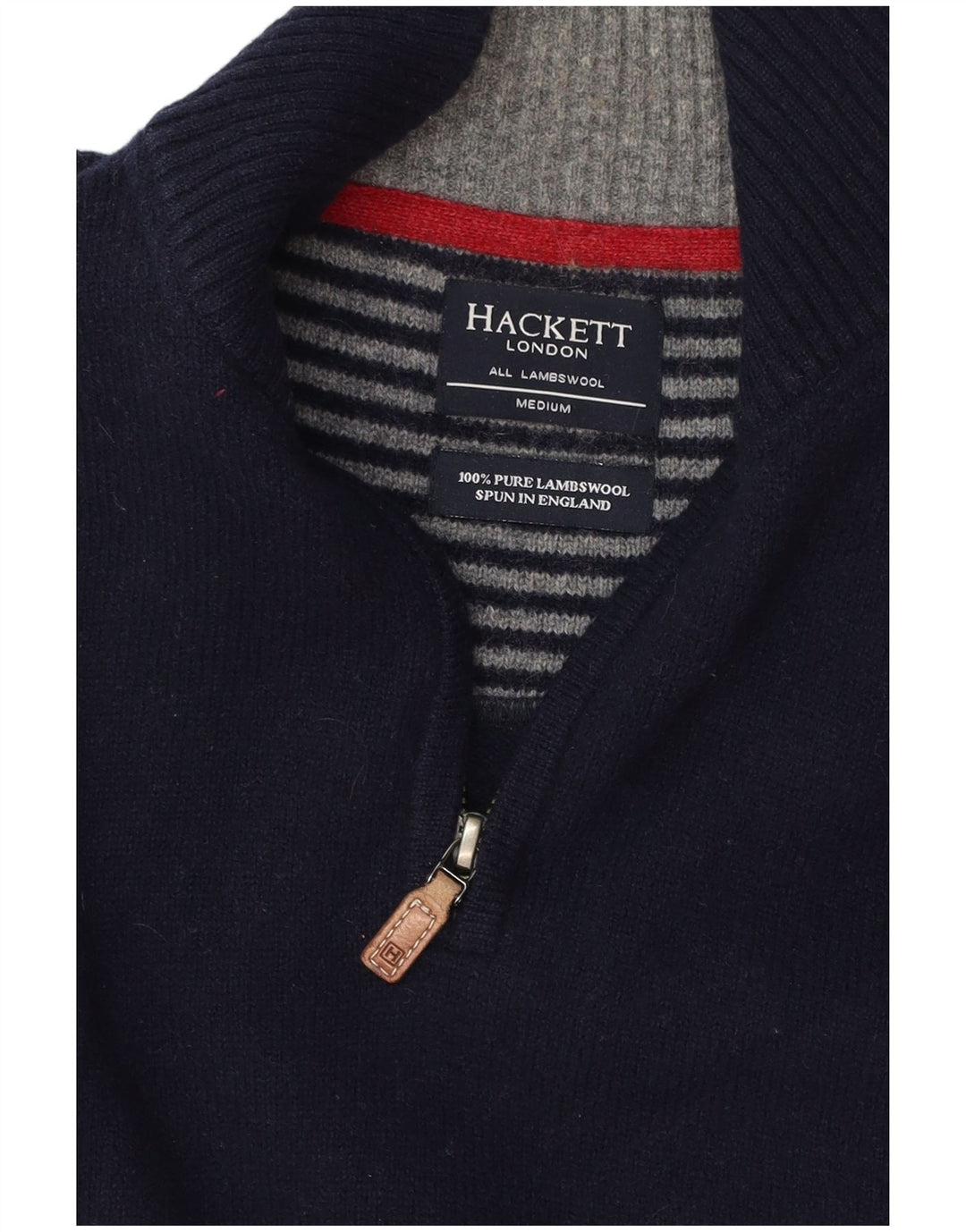 HACKETT Jersey tipo jersey con cuello y cremallera para hombre de lana de cordero azul marino mediano