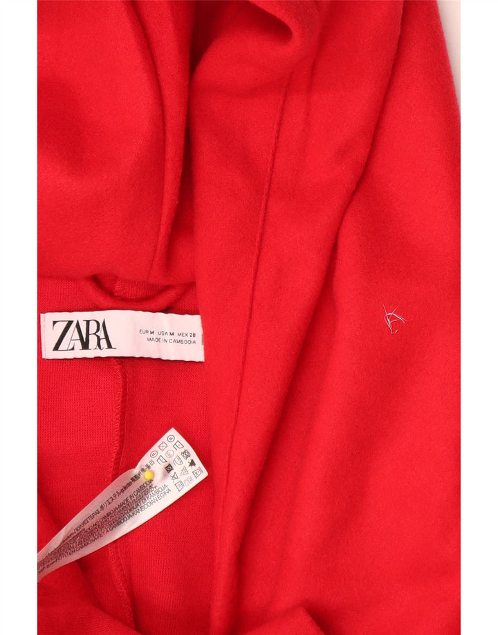 Zara Mujer Abrigo Con Capucha UK 44 Medio Rojo Poliéster