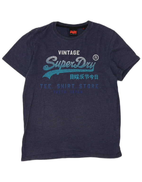 Superdry Camiseta gráfica para hombre Top grande de algodón moteado en azul marino