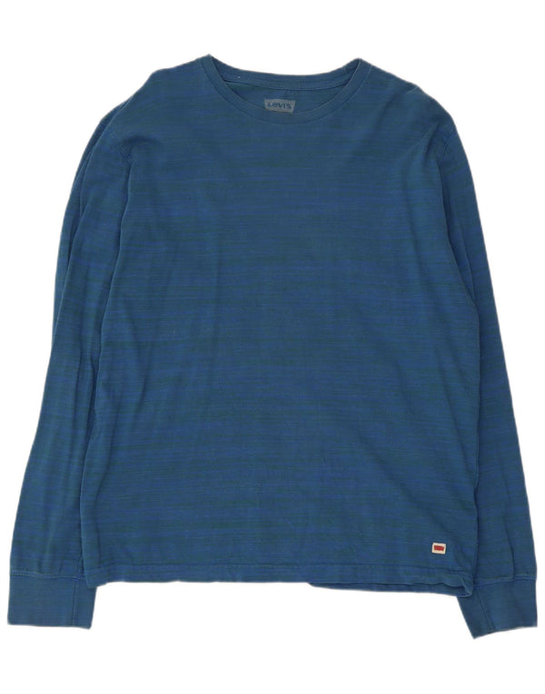 Levi's Top de manga larga para hombre de algodón a rayas azules grandes