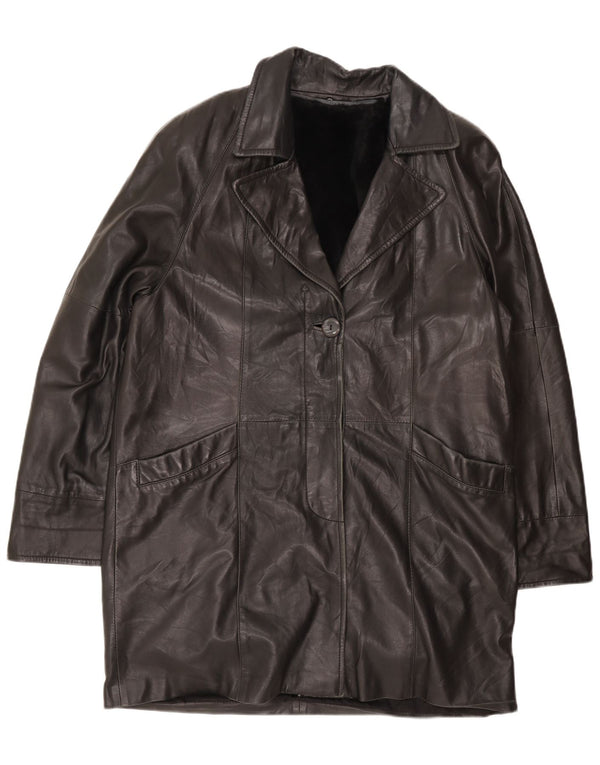 Vintage mujer cuero abrigo Reino Unido 16 grande negro