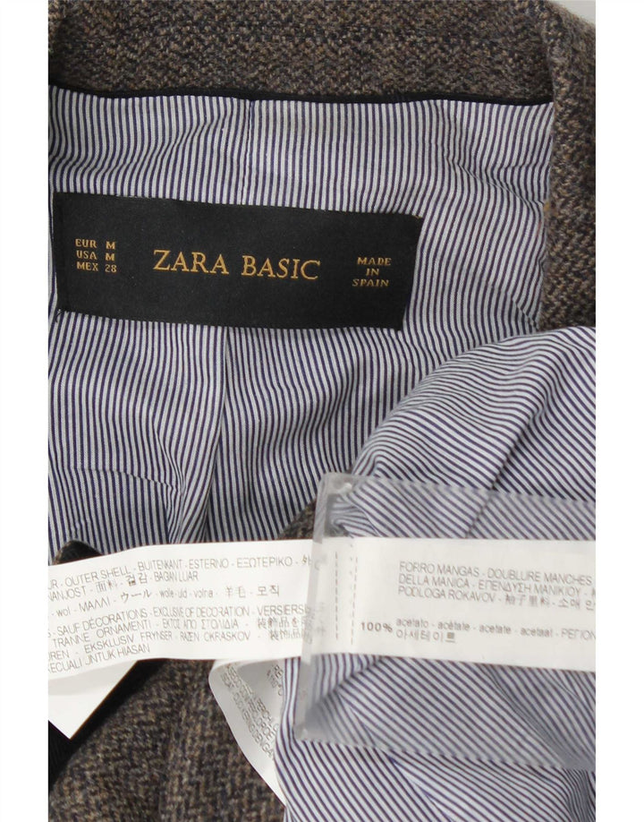 Zara Chaqueta Blazer De 1 Botón Para Mujer UK 42 Acetato De Espiga Gris Medio