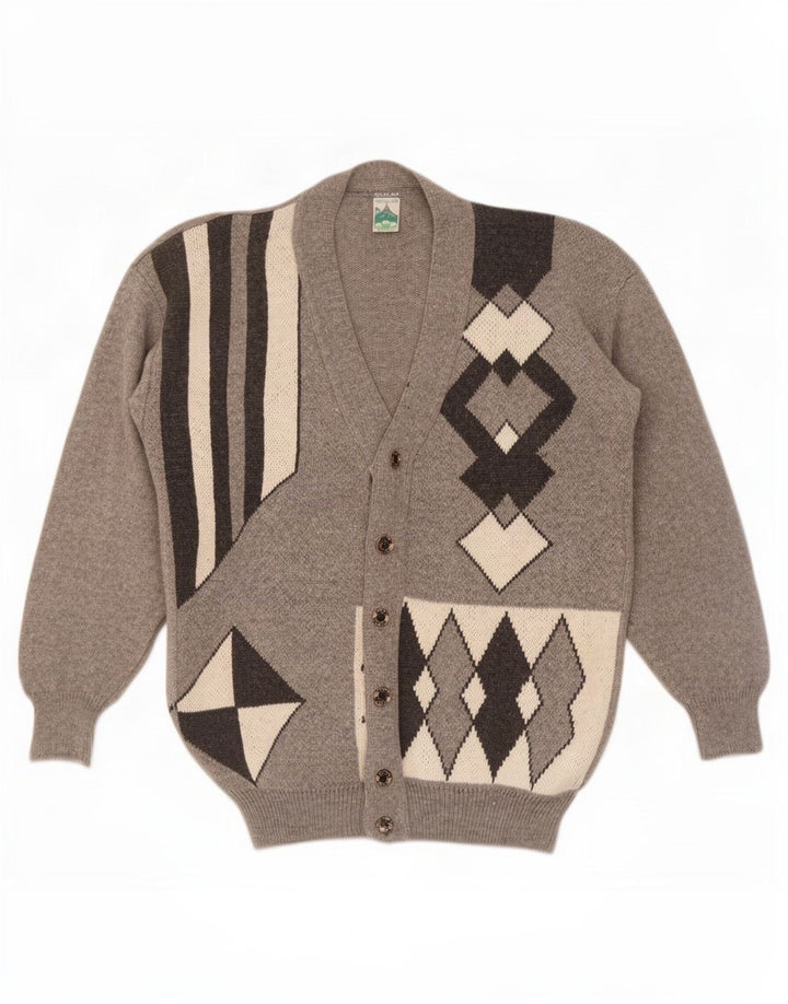 Suéter tipo cárdigan Shetland para hombre Lana geométrica gris medio