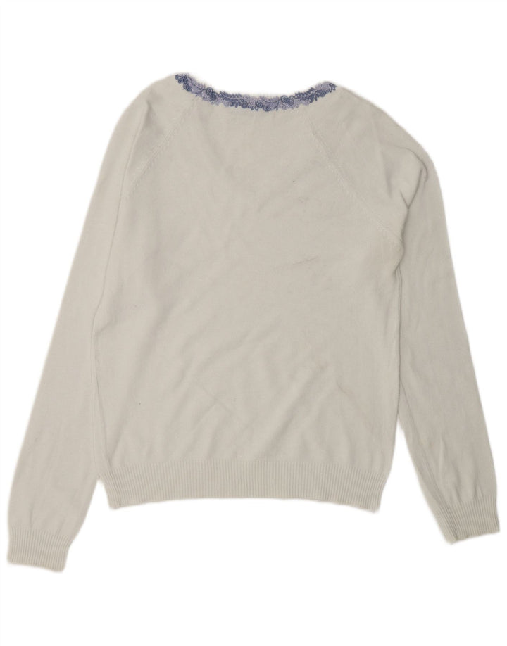 ZARA Jersey con cuello en V para mujer UK 44 Large Algodón blanco