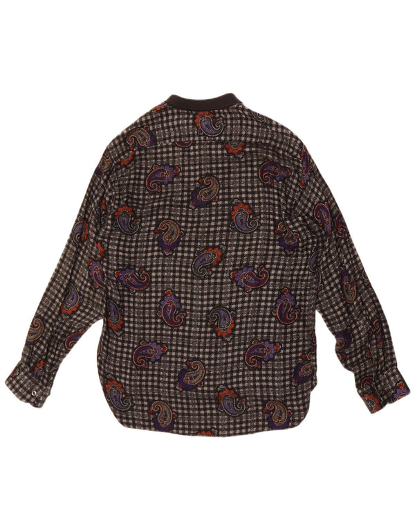 Camisa de franela vintage para hombre Viscosa paisley negra mediana