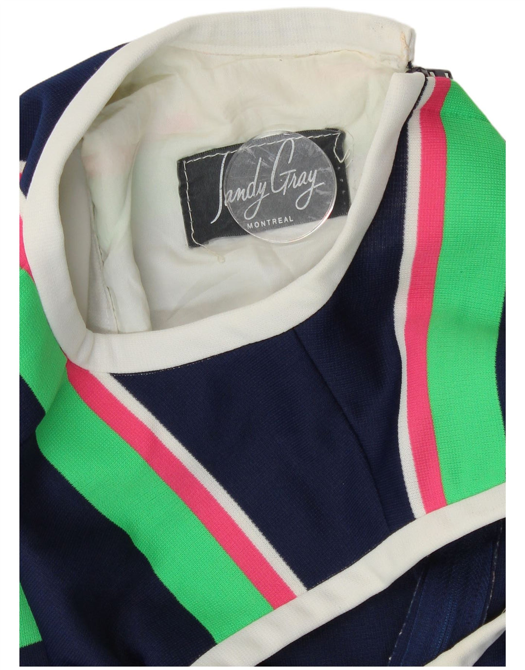 Vintage mujer sin mangas A-Line vestido Reino Unido 12 medio azul marino rayas