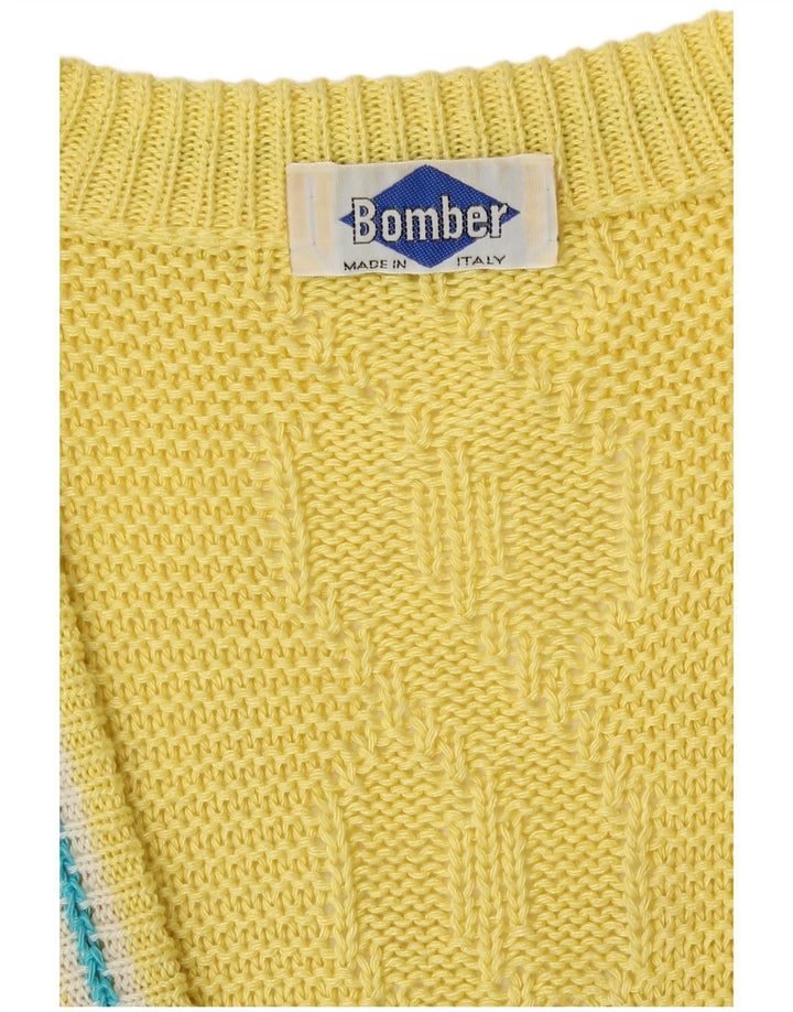 Vintage hombres Cardigan suéter medio amarillo