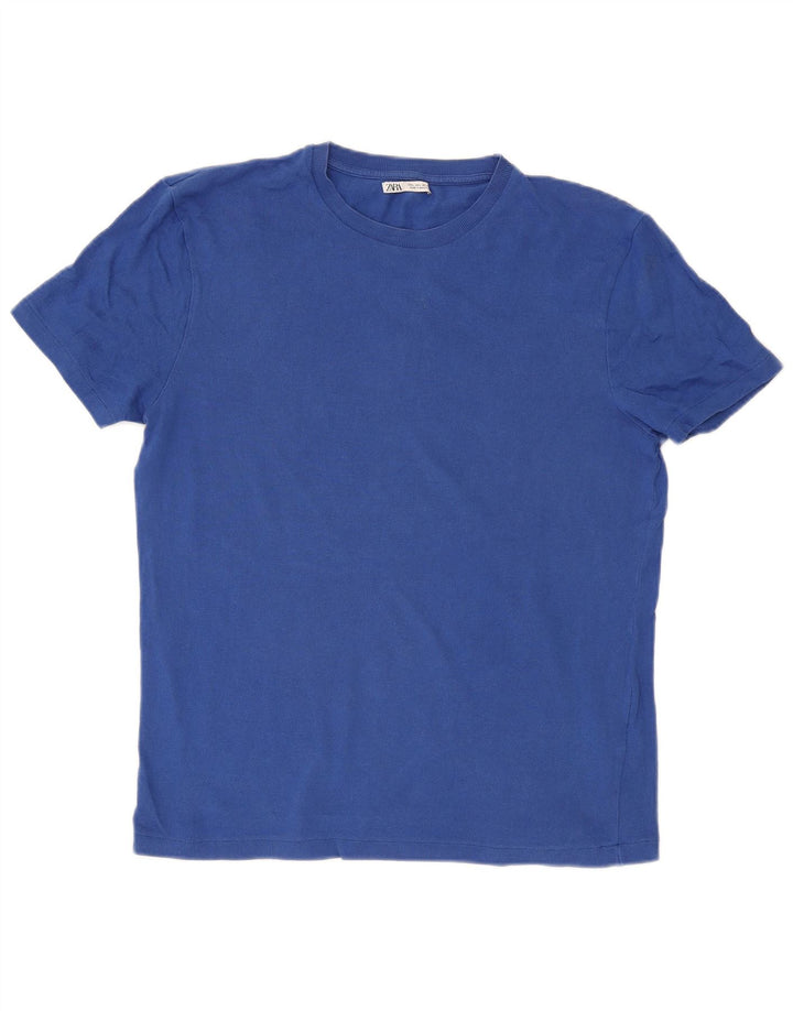 Zara Hombre Camiseta Top Grande Algodón Azul